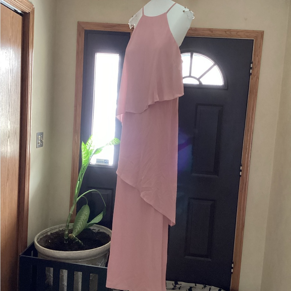 David's Bridal Blush Asymmetrical long evening Dress